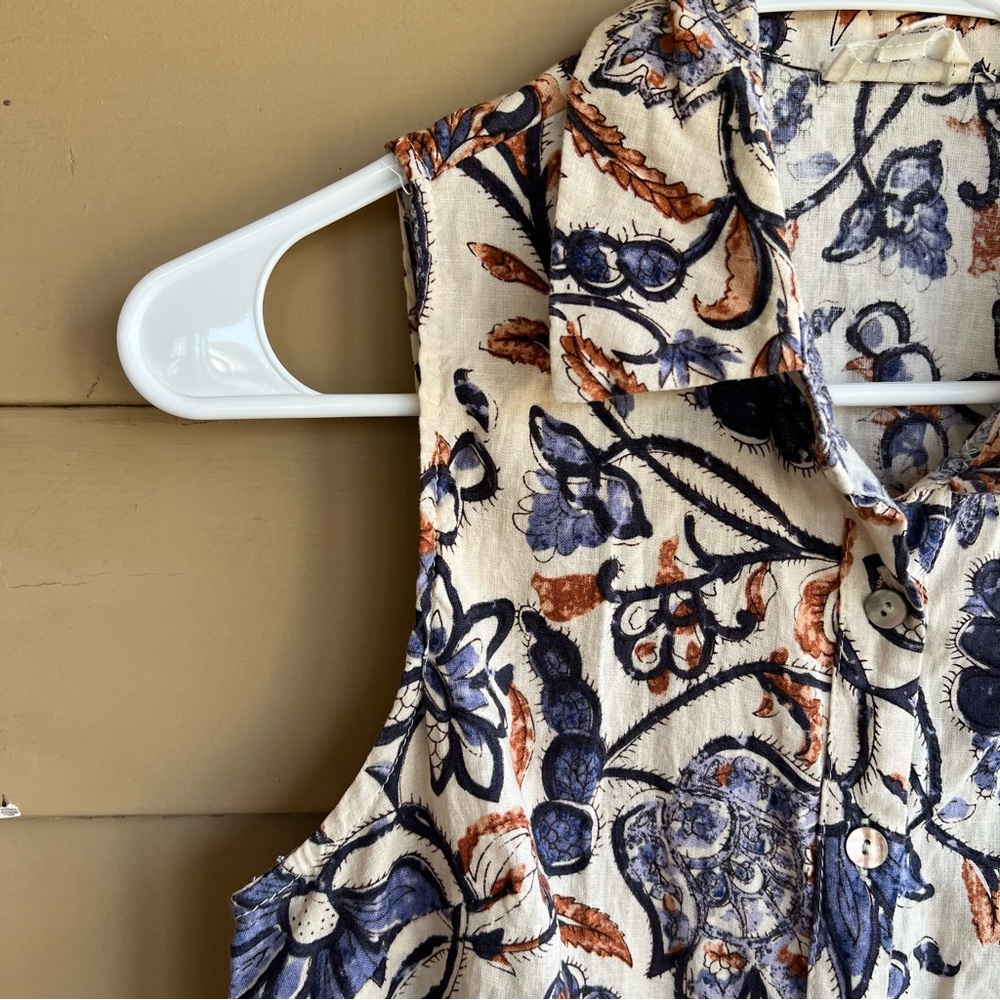 Nicole Miller New York floral linen blend sleeveless top Size Small Summer - Picture 2 of 6